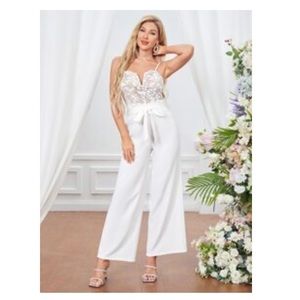 White, two piece, jumpsuit